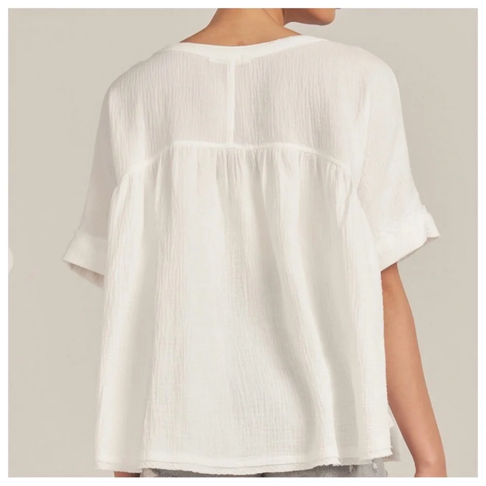 38 Boho Oversized Gauze Short Sleeve Top - Picture 2 of 5
